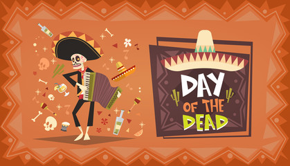 Day Of Dead Traditional Mexican Halloween Dia De Los Muertos Holiday Party Decoration Banner Invitation Flat Vector Illustration