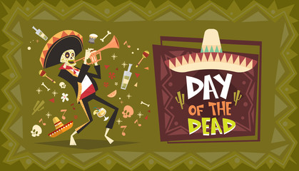 Day Of Dead Traditional Mexican Halloween Dia De Los Muertos Holiday Party Decoration Banner Invitation Flat Vector Illustration