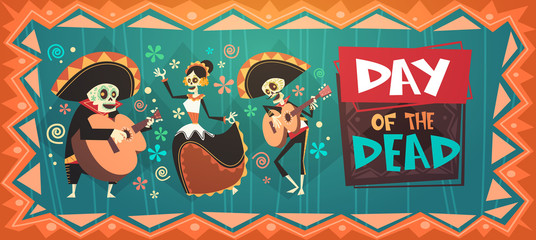 Day Of Dead Traditional Mexican Halloween Dia De Los Muertos Holiday Party Decoration Banner Invitation Flat Vector Illustration