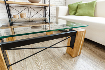 modern glass table in the loft interior