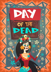 Day Of Dead Traditional Mexican Halloween Dia De Los Muertos Holiday Party Decoration Banner Invitation Flat Vector Illustration