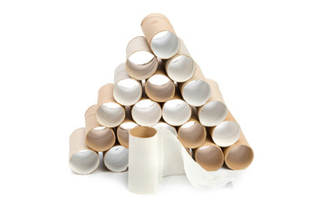Empty toilet paper on white background
