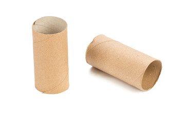 Empty toilet paper on white background