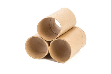 Empty toilet paper on white background