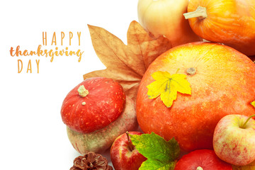 Happy Thanksgiving tag with autumn pumpkins
