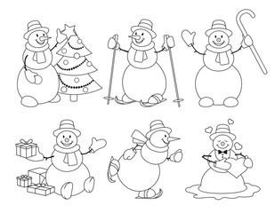 Set of cartoon snowman sketch