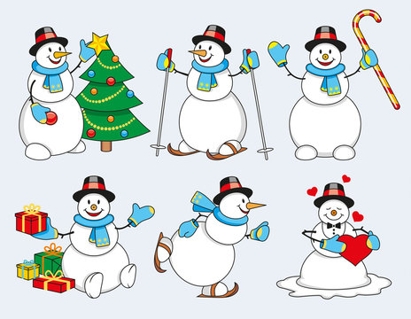 Set of cartoon snowman