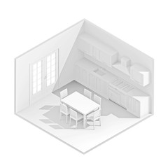 3d isometric rendering kitchen