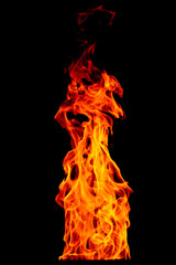 Fire flame isolated on black isolated background - Beautiful yellow, orange and red and red blaze fire flame texture style.