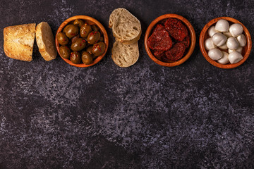 Fresh bread with snacks.