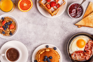 Delicious breakfast on a light table.