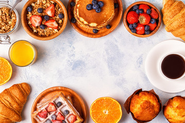 Delicious breakfast on a light table.
