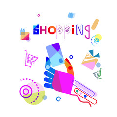 Shopping Banner Abstract Hand Holding Credit Card Vector Illustration