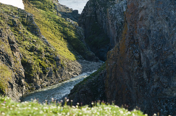 High canyon in the Arctic, on the polar island