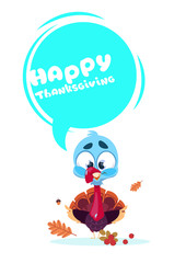 Happy Thanksgiving Day Autumn Traditional Harvest Holiday Greeting Card With Turkey Flat Vector Illustration