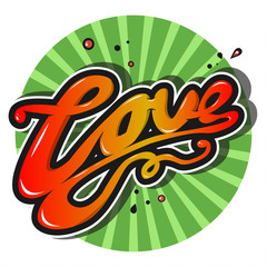Vector illustration of label love in green circle