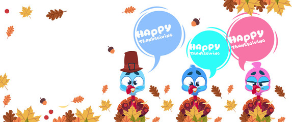 Happy Thanksgiving Day Autumn Traditional Harvest Holiday Greeting Card With Turkey Flat Vector Illustration