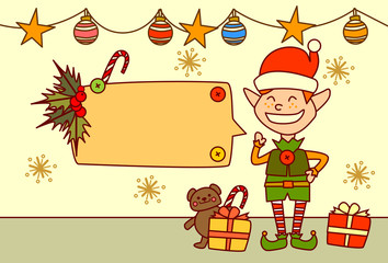 Elf Showing Empty Banner For Text Merry Christmas And Happy New Year Concept Winter Holidays Decoration Vector Illustration