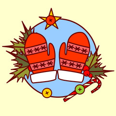 Cute Mittens Icon Merry Christmas And Happy New Year Concept Winter Holidays Hand Drawn Collection Vector Illustration