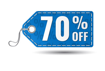 Seventy percent off sale. 70% sale tag 