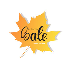 Autumn Sale Seasonal Discount Banner On Maple Leaf Shopping Promotion Sticker Isolated Vector Illustration