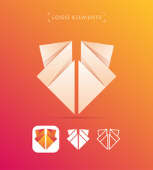 Vector abstract arrow logo template. Material design, flat and line style. Origami paper icon