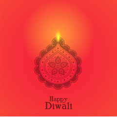 Illuminated diya - Indian oil lamp. Concept of card for Diwali. Vector.