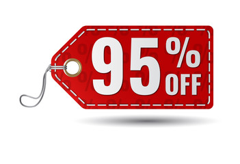 Ninety five percent off sale. 95% sale tag 