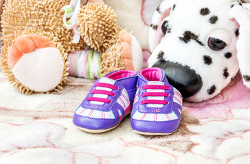 Baby shoes with toys.