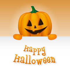 Halloween card with realistic scary pumpkin. Vector.