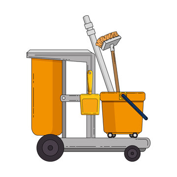 toilet trolley with broom and dustpan