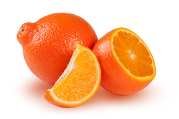 orange tangerine or Mineola with half and slice isolated on white background