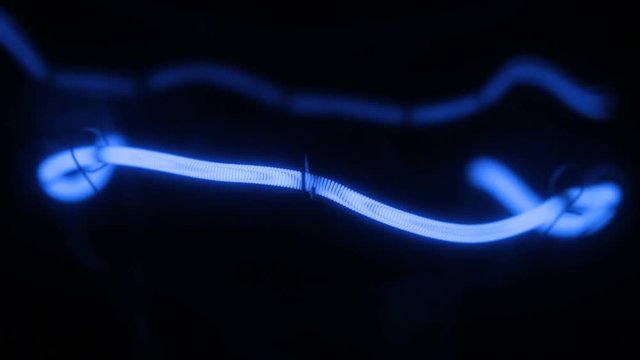 Smooth increase and decrease in the power of the blue helix of the tungsten filament. Close-up