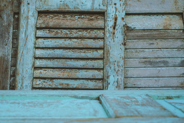 Old vintage wooden door and window in second hand furniture store