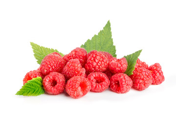 Raspberry isolated on white background. Pile or heap