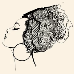 Wandcirkels tuinposter Portret van schattige Afrikaanse vrouw met hoed (profiel) © Isaxar