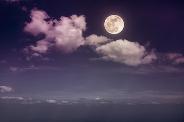 Naklejka na ściany i meble Landscape of night sky with beautiful full moon, serenity nature background.