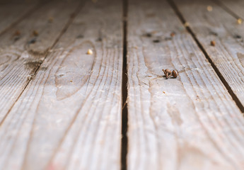 Perspective wooden table textured, selective focus and DOF