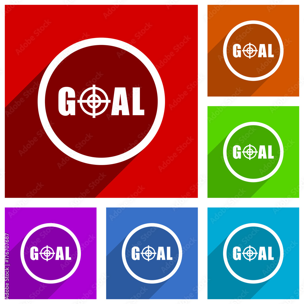 Leinwandbilder goal flat design vector icon set. colorful buttons for web design and smartphone and mobile phone ap