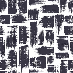 seamless pattern with brush stripes and strokes. Blue color on white background. Hand painted grange texture. Ink geometric elements. Fashion modern style. Endless fabric print.