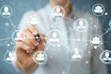 Businesswoman using social network connection with a pen 3D rendering