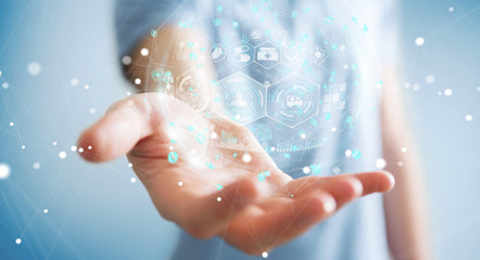 Businessman using digital medical sphere 3D rendering