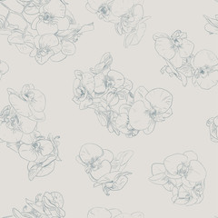 Flowers seamless pattern background line illustration orchids. Floral design elements.