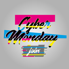 Cyber Monday Poster. Glitch Effect text on a gray background. Can be used for special offers, online sales and web promotion.