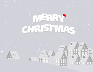 Fototapeta na wymiar Merry Christmas. Urban landscape city village and snow in winter season. Concept holiday Christmas Festival vector illustration. Paper art style.