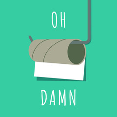 Funny concept of nearly empty toilet paper. Vector illustration. Modern flat design.