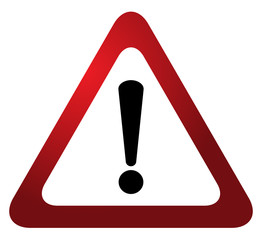 Red triangle warning alert sign vector illustration. Caution 3d attention sign red and white. Black exclamation point. Note, care, notice mark