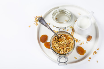 Homemade oatmeal granola with fruits and nuts