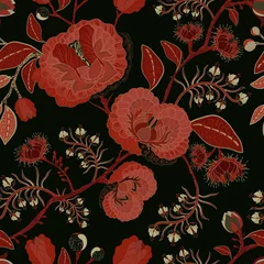 Tuinposter Vector seamless nature pattern. Background with big decorative flowers. Dark floral pattern. Gothic style © sunny_lion