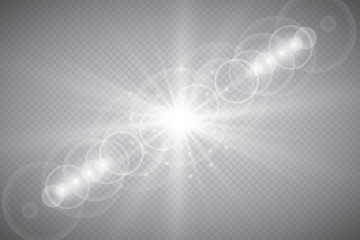Vector transparent sunlight special lens flare light effect. Sun flash with rays and spotlight.